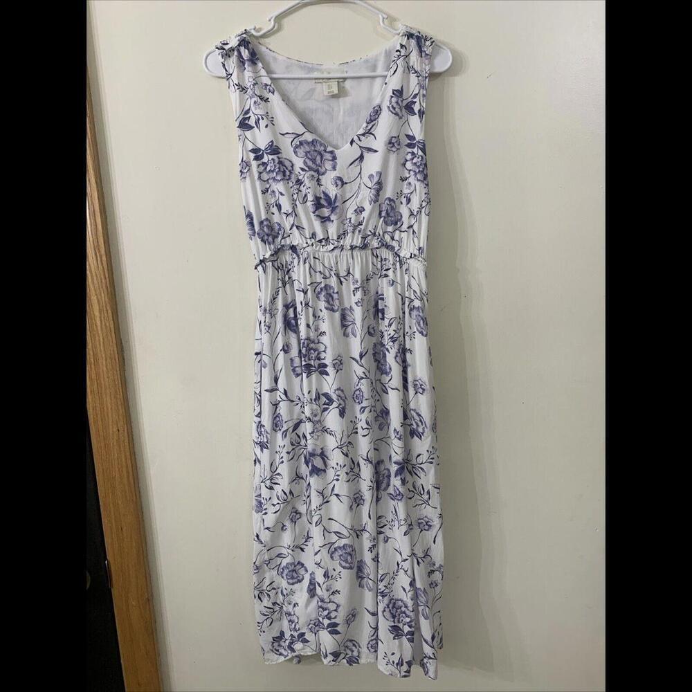 Women's Cynthia Rowley Floral Blue White MIDI Dress Size S Cottagecore Garden - Picture 1 of 10